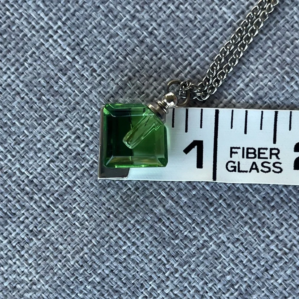 Green Diamond Pendant Necklace | Silver Tone Chain